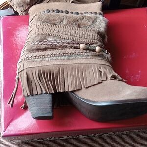 Naughty Monkey Tan Fringe Ankle Booties